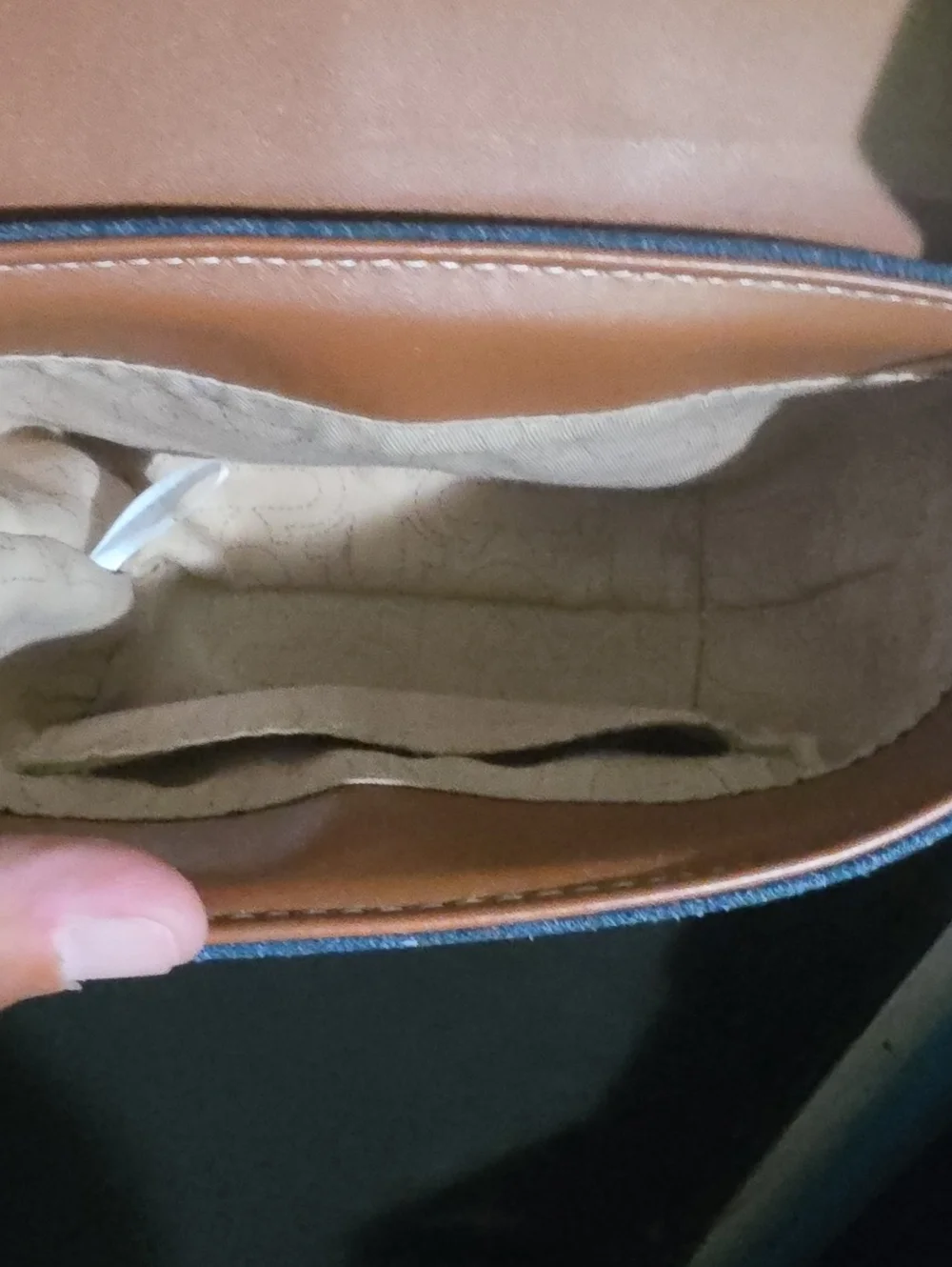 True Reglion Denim Crossbody Bag with Tan Trim